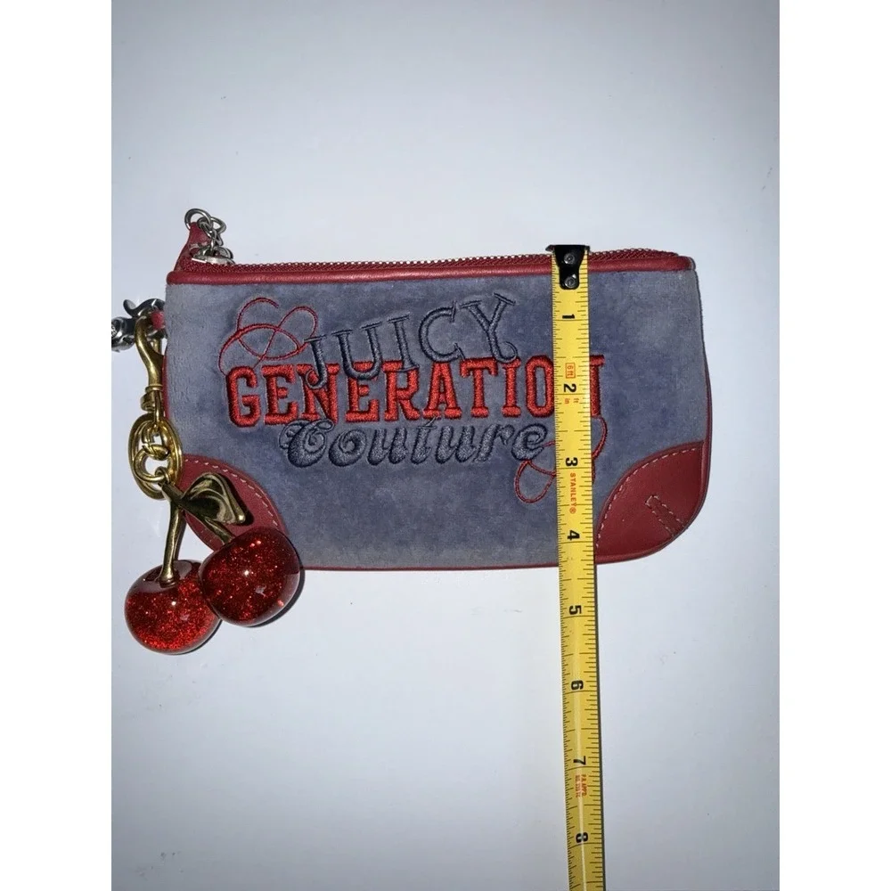 Vtg Juicy Couture Red Velour With Navy Wristlet Wallet‎ Y2K  Rare Charm Cherry Y